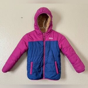 Eddie Bauer Girls XS 5/6 Reversible Purple/Blue Sherpa Jacket Coat Winter Cozy